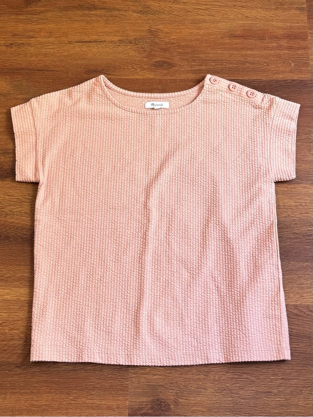 Madewell Seersucker Button-Shoulder Top in Antique Coral - XS